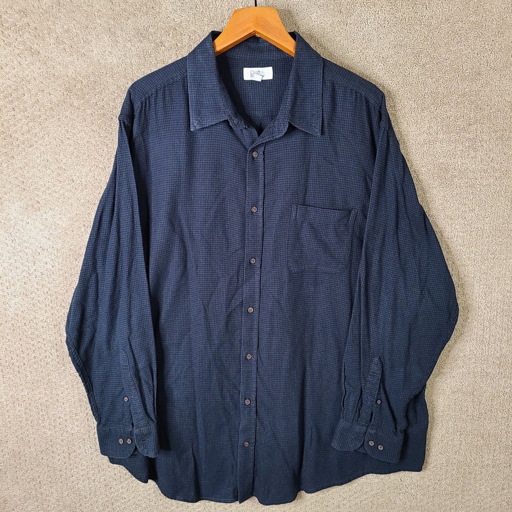 Croft & Barrow Shirt Mens 2XB Blue Houndstooth Button Down Cotton Long Sleeve